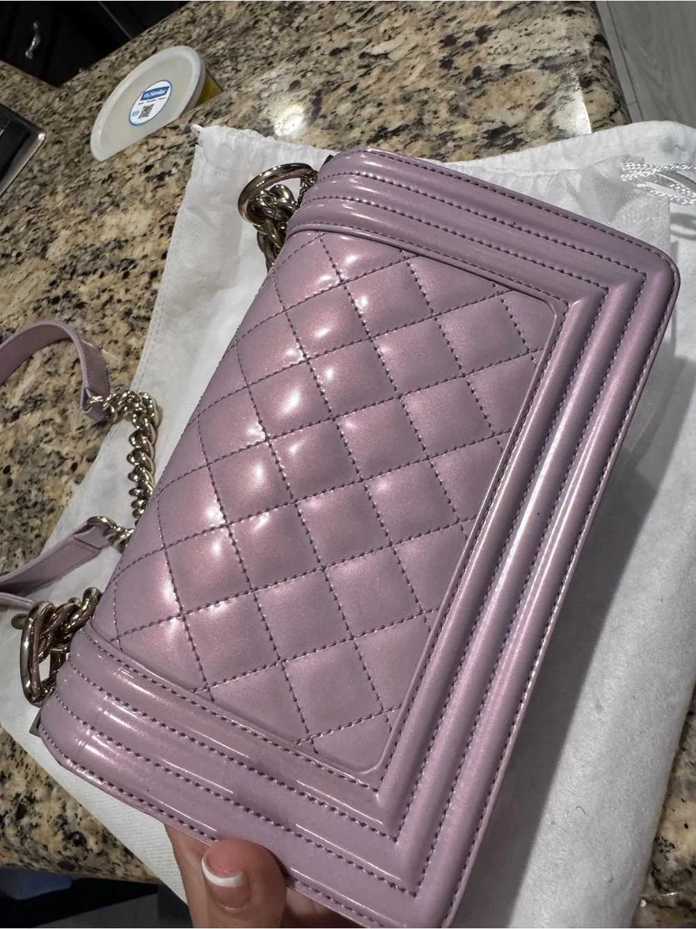 CHANEL Quilted Boy Crossbody Bag in Pale Lilac